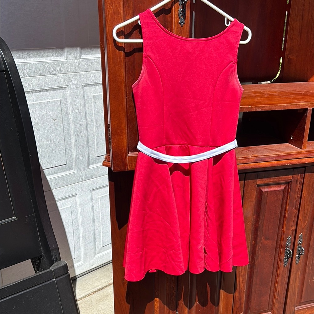 Weissman Vibrant Red Dress with White Accent